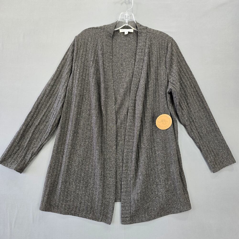 Parallel Skies Gray Cardigan Sweater Open Ribbed Knit Long Sleeves NEW Women's M